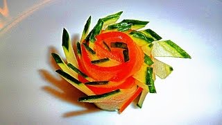 Цветок из огурца и помидора. Flower of cucumber and tomato. Украшения из овощей