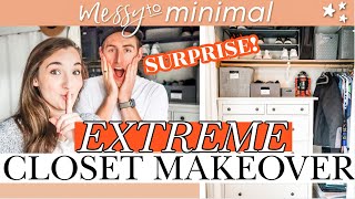 *new* EXTREME CLOSET DECLUTTER + MAKEOVER for my HUBBY 😬MESSY TO MINIMAL Getting Rid of 75% ! DIY