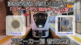 【東武鉄道】浅草5番線 発車メロディー「スペーシアX 車内チャイム音」スピーカー別 音質比較