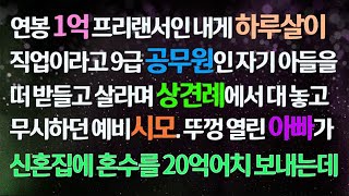 (사이다사연) 연봉 1억 프리랜서 내게 하루살이 직업이라 9급 공무원 자기 아들 받들며 살라 상견례에서 무시한 예비시모 열받은 아빠가 혼수 20억 보내는데/사연라디오/라디오드라마/