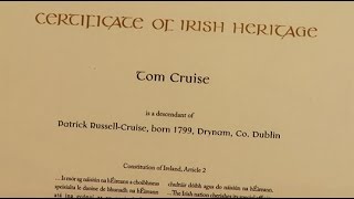 Tom Cruise presented with Irish Heritage Cert