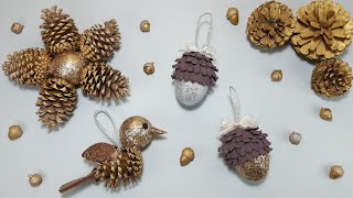 Manualidades navideñas con piñas de pino🌲✨ arbolito decorativo, adornos para el árbol