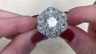 French Art Deco 4.53ct Center Elongated Cushion Cut Diamond Engagement Ring - Orly Ring - Hand Video