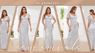 POMUYOO | Delicate V Neck Sequins Floor Length Mother of the Bride Dresses