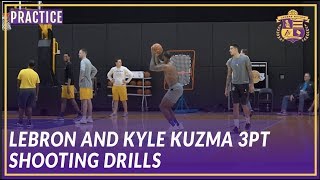 Lakers Practice: LeBron & Kuzma Go Back and Forth In Three Point Shooting Drills