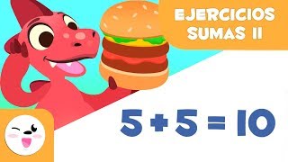 Ejercicios de Sumas II - Aprende a sumar con Dino y sus hamburguesas - Matemáticas para niños