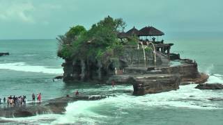 Pura Tanah Lot temple is built on a rock in the sea (Bali, Indonesia)