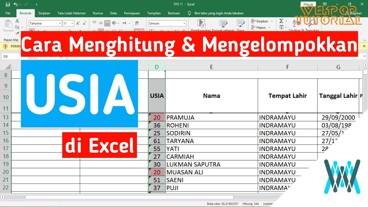 Cara Seleksi Umur Di Excel | Cara Menghitung Dan Mengelompokkan Usia Di ...