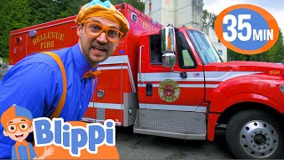 Blippi Visits a Fire Truck Station! | 1 HOUR OF BLIPPI TOYS | Vehicle Videos for Kids