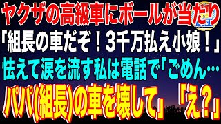 【スカッと】ヤクザの高級車にボールが当たってしまった「組長の車だぞ！3千万払え小娘！」怯えて涙を流す私は電話で「ごめん…パパ（組長）の車を壊して」ヤクザ「え？」→父が公園に現れると…w【感動】