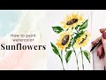 How to paint watercolor Sunflowers - watercolor flower tutorial - day 29