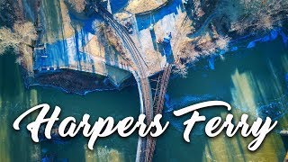 Harpers Ferry, West Virginia drone flight in the winter on one of the coldest days / Aerial 4k