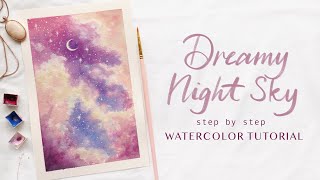 Dreamy Night Sky//How to paint clouds: Step by Step Watercolor Tutorial