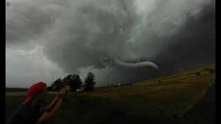 NEW 360 Video: illuminated elephant trunk tornado east of Prospect Valley, Colorado!