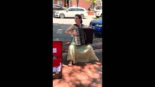 Melbourne Accordion Player Lucy Riddett Busking in Geelong