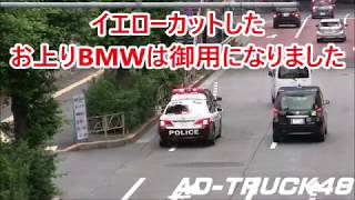 何故か？お上りBMWばかり…路駐注意、イエローカットは渋2パトカーが緊急走行で捕獲！