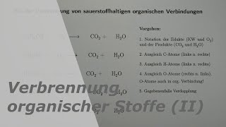 Reaktionsgleichungen der Verbrennung von sauerstoffhaltigen organischen Verbindungen