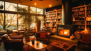 Cozy Reading Nook Ambience 🌧️ Soft Jazz Music 🌧️ Heavy Rain, Fireplace Sounds for Sleeping