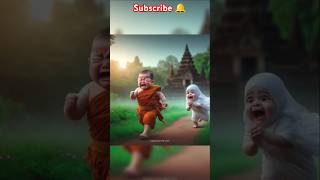 Little monk so cute crying😭😭 horror ghost chasing a little monk