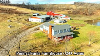 Pennsylvania Farmhouse For Sale | $200k | 24+ Acres | Dairy Barn | Pond | Pennsylvania Land For Sale