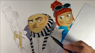 How to draw Despicable Me - The Movie - Speed / Time lapse, Sketch and Color!