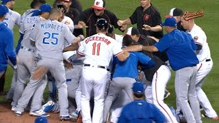 KC@BAL: Tempers flare after Machado hit by a pitch