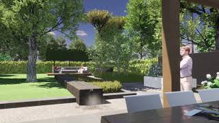 Tuinontwerp in 3D voor moderne tuin met waterspel