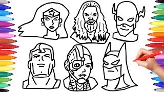 Justice League Coloring Pages, How to Draw Batman Superman Aquaman Flash Faces Mask, Superheroes