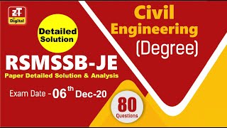 RSMSSB -JE Detailed Solution | CIVIL ENGINEERING (B.TECH) | 06th Dec-20 | Paper & Analysis
