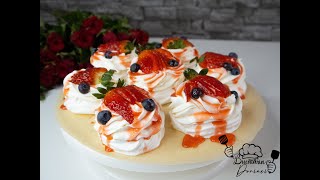 Mini Pavlova with fruit - The most delicate dessert with vanilla cream and fresh fruit # 151