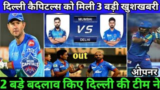 IPL 2020 - 3 Biggest Good News For Delhi Capitals ( DC ) | Rishabh Pant Opner | Dc vs Mi Match