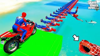 SPIDER MAN Rides the Spiral Bridge on Motorcycle Like a PRO🎢بطال الخارقين على القضبان دوامة قمع جس