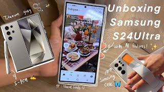 [ASMR] 📦 Unboxing Samsung galaxy S24Ultra, titanium gray, with AI features. ✨🦋🤍