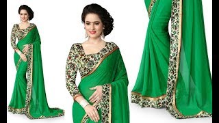 Trendy Plain Saree With Designer Blouse Models || Designer Indian Saree Blouses Patterns