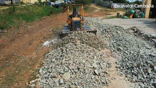 Mini Dozer Spreading Rock Building Foundation New Road - Bulldozer Pushing Rock