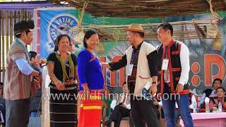 Arunachali girls in traditional skirts gift baskets to Tamiyo Taga BJP and Tahang Taga in Arunachal