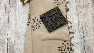 WA 7200272775 South mix cotton saree with hand block print with printed blouse