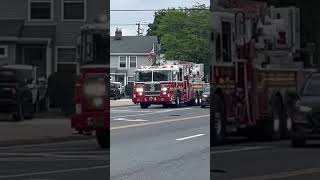 Bethpage Fire Department Ladder 3 responding to a shed fire