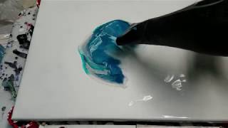 Acrylic Pour Painting  - Modified Dutch Pour in Ocean Colors - Please Excuse the Loud Hairdryer