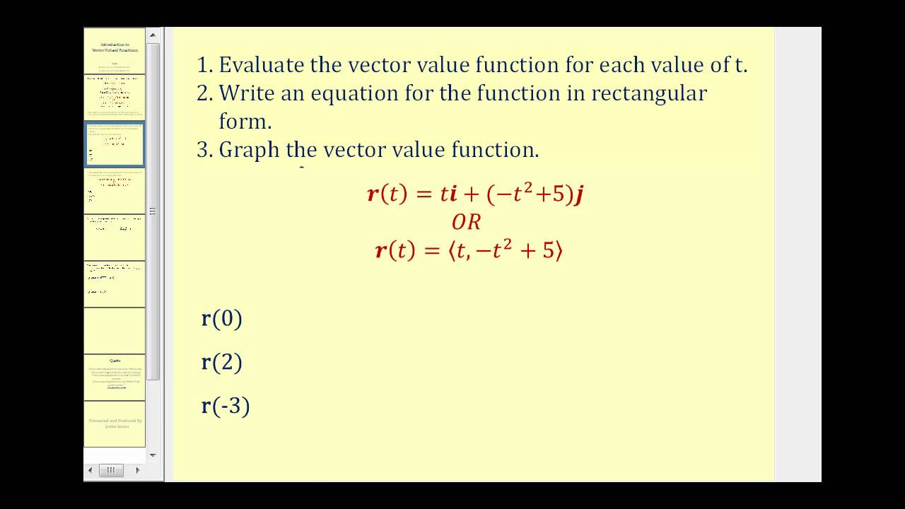 Introduction To Vector Valued Functions - YouTube