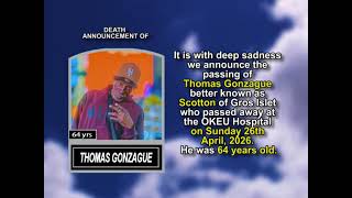 Thomas Gonzague ~ Short Obituary