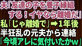 【スカッとする話】夫が友達の子を養子縁組すると言い出した！挙動不審なので断ると夫「離婚だ！荷物まとめてさっさと出て行け！」お望み通り出て行くと→1年後、狂乱した夫から突然連絡が   今ごろア