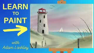 Beach Lighthouse | Paint with Adam | Wet on Wet Technique | Oil Painting For Beginners