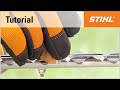 Sharpening the blades of a STIHL petrol hedge trimmer