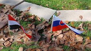 Yemeni and Slovakian flags waving