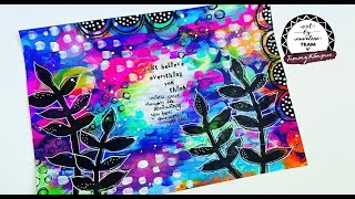 Art Journaling with stenciled leaves