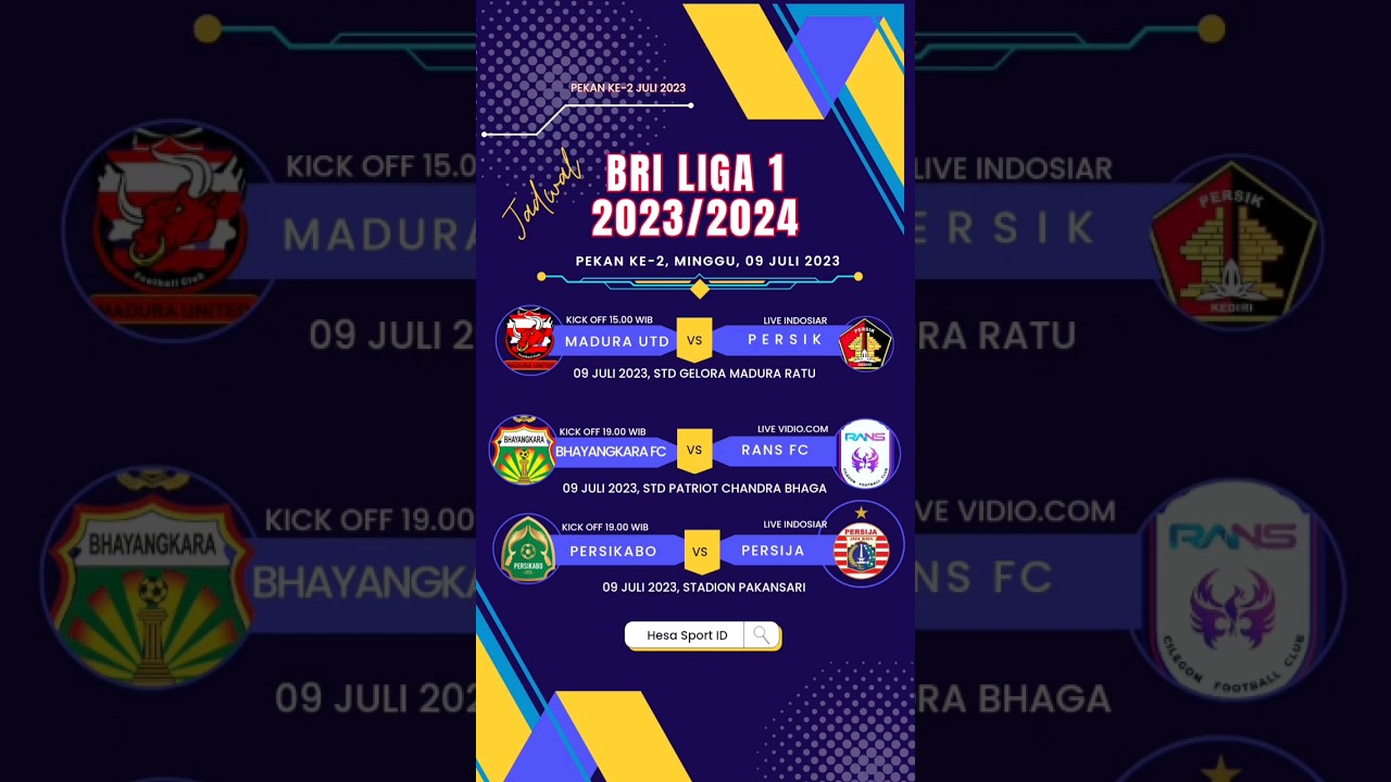 Jadwal BRI Liga 1 2023/2024 Pekan Ke-2 Bulan Juli 2024 | Persikabo Vs ...