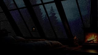Tranquilidade Noturna: Lareira Crepitante e Sons de Chuva Forte na Floresta para Dormir