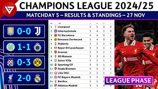 🔵 [MD5] UEFA Champions League 2024/25 League Phase: Results & Standings Table - 27 Nov 2024