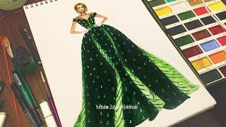 Fashion Illustration Dress Painting for Beginners - How to Paint Suede Material Using Markers